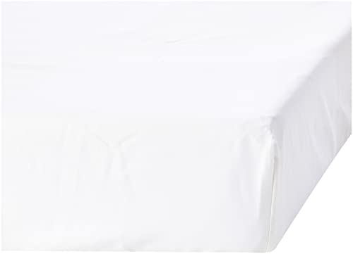 Amazon Basics - Sábana bajera ajustable (algodón satén 400 hilos, antiarrugas) Blanco - 150 x 200 x 30 cm