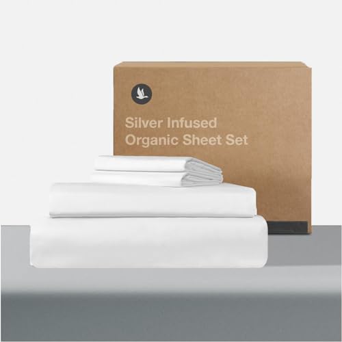 Silver Goose® Juego de sábanas refrescantes de tamaño individual de 4 piezas, color blanco, con infusión...
