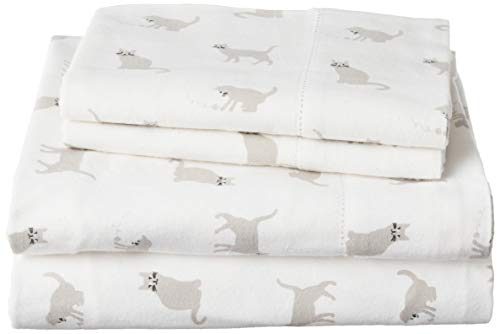 Pointehaven Juego de sábanas de franela de algodón de lujo con tacto de terciopelo de 180 g/m², King, gatos
