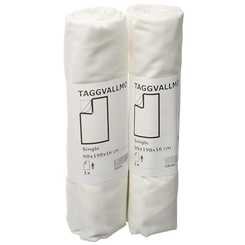 IKEA TAGGVALLMO - Juego de 2 sábanas bajeras básicas, 90 x 190 cm, color blanco, mezcla de algodón