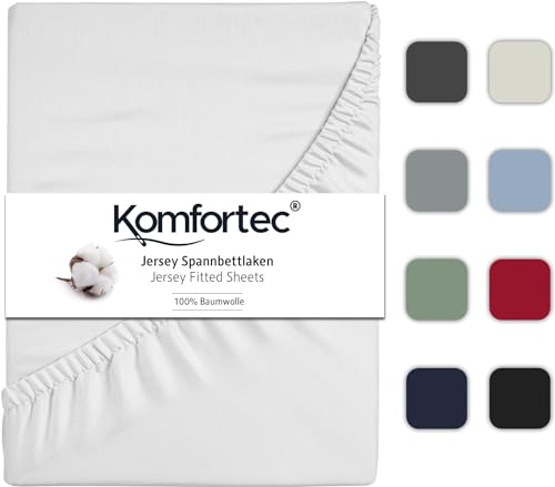 Komfortec Sábana Bajera Ajustable de 90 x 200 cm, 100% algodón, Color Blanco
