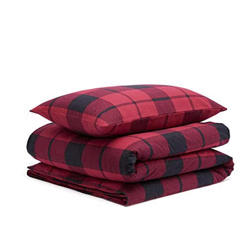 Amazon Basics - Juego de cama de franela con funda nórdica - 135 x 200 cm/50 x 80 cm x 1, Tartán rojo