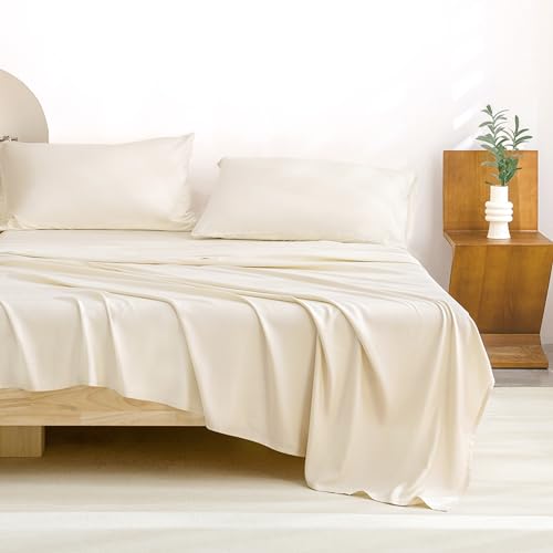 Andency Juego de sábanas de bambú tamaño California King, color beige