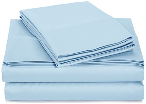 Amazon Basics Juego de sábanas de 400 Hilos, tamaño California King, Color Azul Ahumado