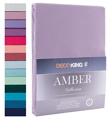 Decoking - Sábana bajera ajustable de 100 % algodón, White Amber Collection, algodón, lavanda, 140x200 -...