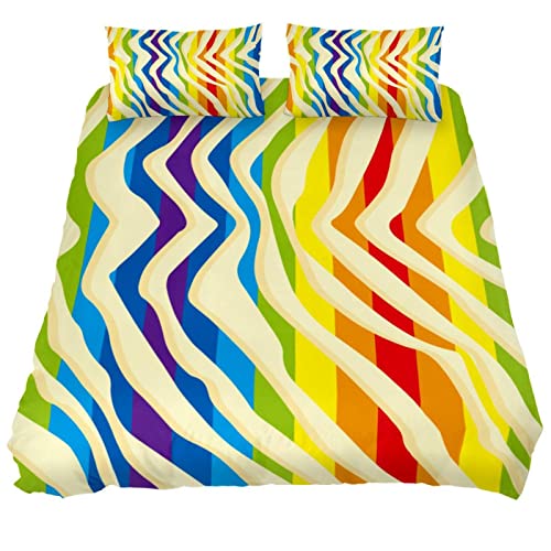 Juego de sábanas de 3 piezas con cierre de cremallera, diseño de rayas arcoíris, modernas, lujosas,...