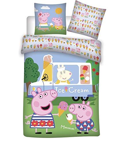 Peppa Pig - Juego de cama infantil (100 x 135 + 40 x 60 cm, 100% algodón)