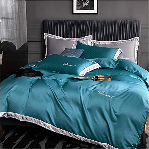 Conjuntos de ropa de cama de satén de 4 piezas, 1 cubierta nórdica de tamaño de cama doble, 1 sábana de...