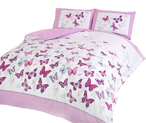 Mariposa Flutter - Edredón y funda de almohada - Rosa, para cama individual (135x200 cm, 50x75)