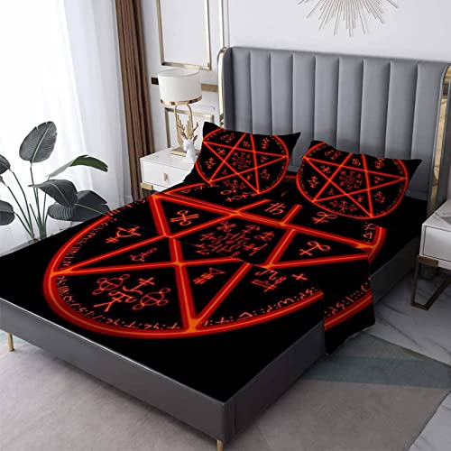 Pentagram Sheets Queen Juego de sábanas - Sábanas de bruja, microfibra suave y bolsillo profundo y sábanas...