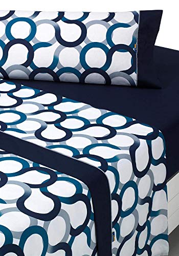 SABANALIA - Juego de sábanas Estampadas Aros (Disponible en Varios tamaños y Colores), Cama 150, Azul